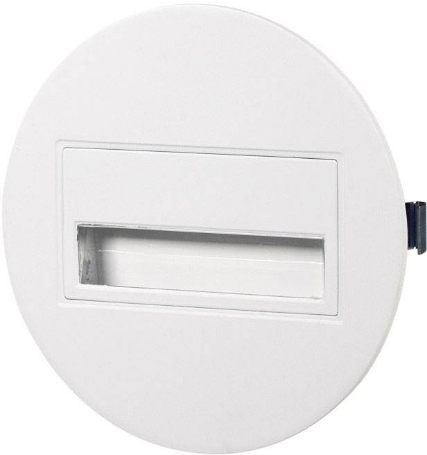 Ronde, witte LED-inbouwspot met rechthoekige lichtuittreding, geschikt voor wand- of plafondmontage binnenshuis.