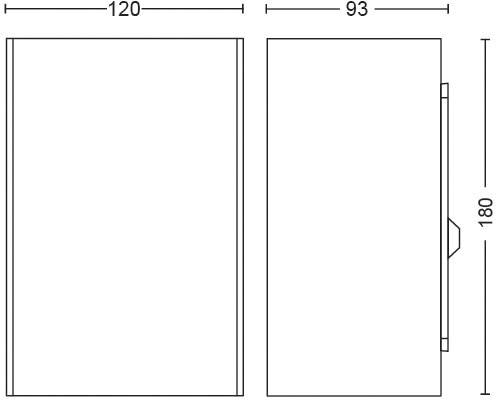 'Technical drawing of two rectangular objects. Left object: Width 120. Right object: Width 93, Height 180.'