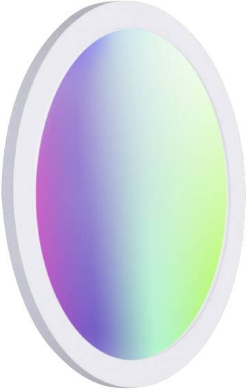 Ovale spiegel met een glinsterende regenboogoppervlakte.