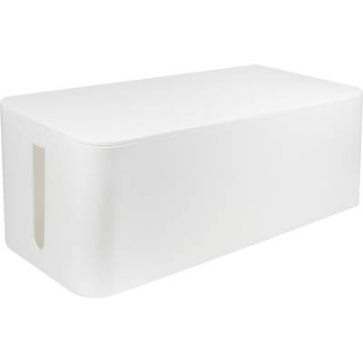 Een witte, rechthoekige kabelgoot met afgeronde hoeken voor het organiseren van kabels en het voorkomen van kabelkluwen.