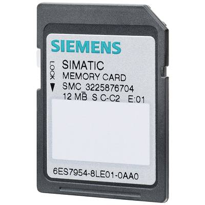 Een Siemens Simatic geheugenkaard met het opschrift '12 MB SMC 3225876704'. Deze wordt gebruikt voor industriële automatisering.