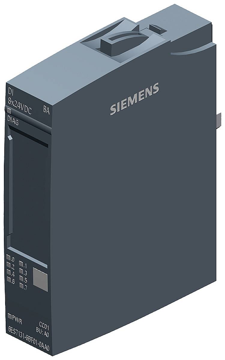 Een grijs Siemens S7-1200 PLC-module voor industriële automatiseringstoepassingen met LED-indicatoren aan de voorkant.