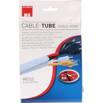 'Cable-Tube' verpakking toont kabelslang voor individuele lengte, flexibel en zelfsluitend. Lengte ca. 2 meter, kleur: Wit.