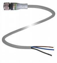 Een grijs kabel met een stekker aan het ene uiteinde en drie blootliggende draden aan het andere uiteinde, geschikt voor elektrische aansluitingen.