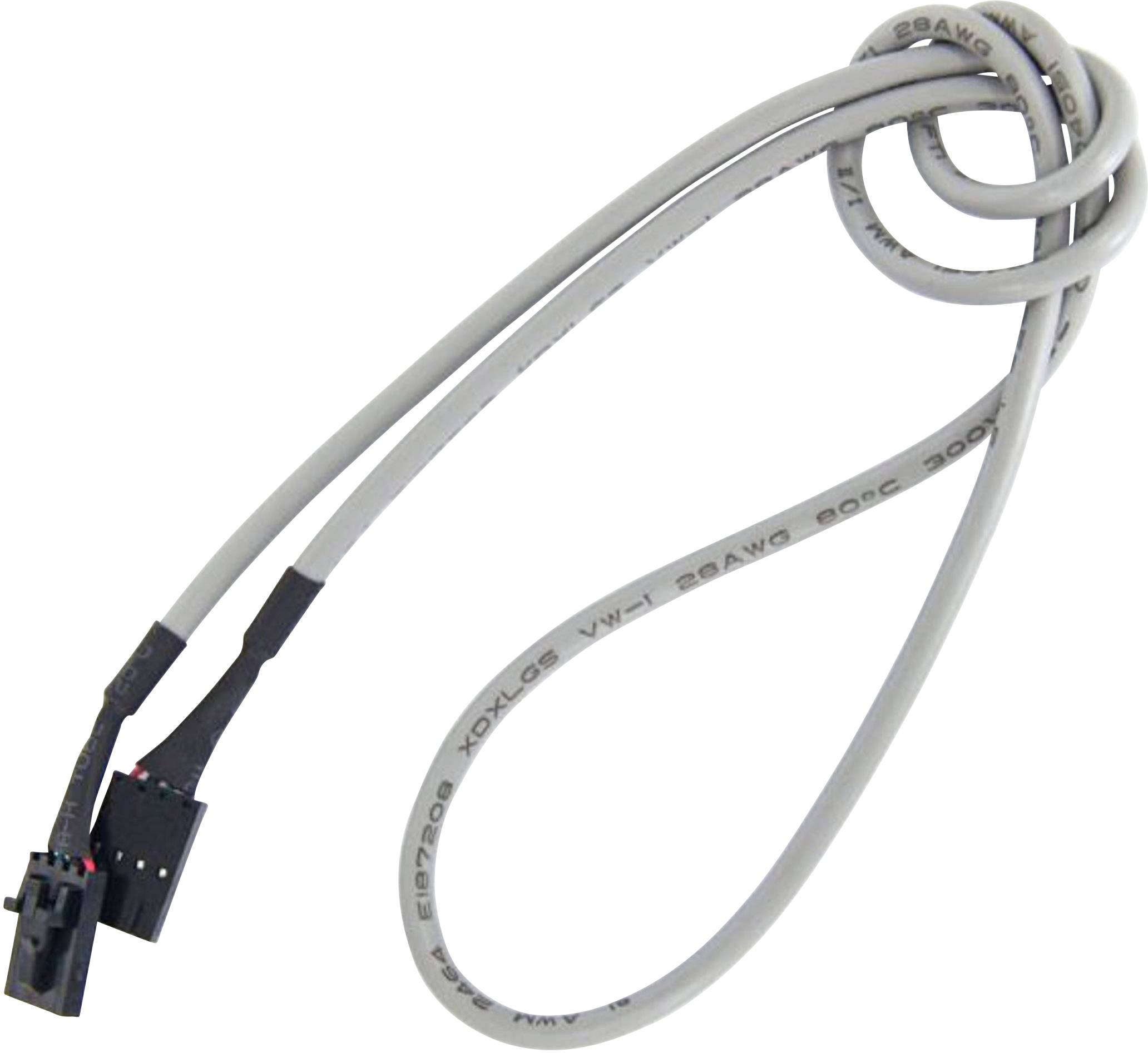 Een grijs, geknikt kabel met twee zwarte stekkers aan de uiteinden.