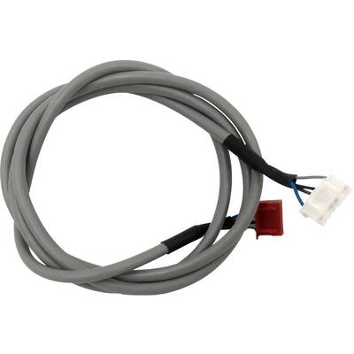 Grijs, rond gewikkeld kabel met rode en witte aansluitingen aan de uiteinden. Wordt vaak gebruikt in elektrotechnische installaties.