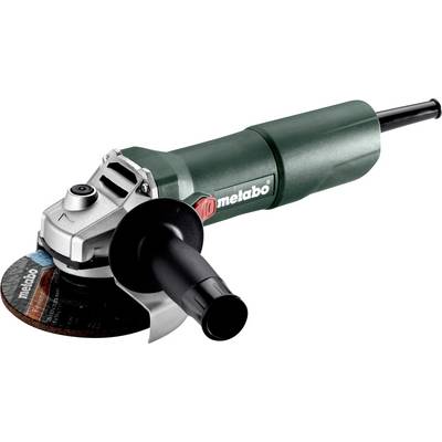 Groene Metabo haakse slijper met zaagschijf en zijgreep op een witte achtergrond.