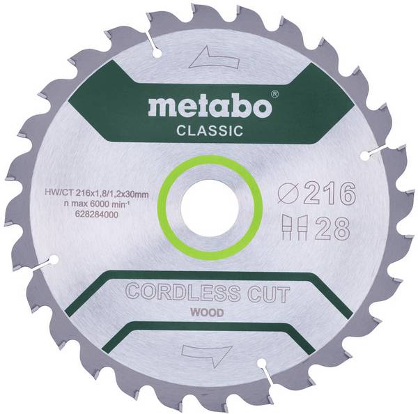 Metabo CORDLESS CUT WOOD CLASSIC 628284000 Cirkelzaagblad 216 x 30 x 1.2 mm Aantal tanden: 28 1 stuk(s)
