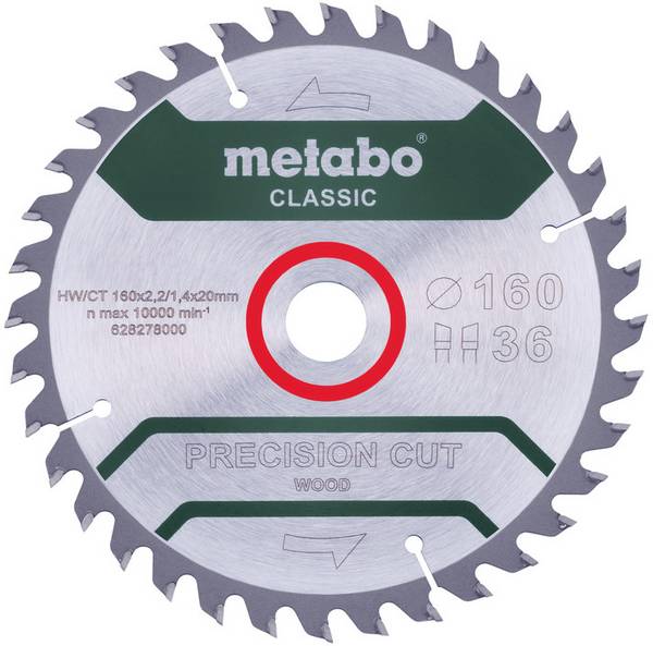 Metabo PRECISION CUT WOOD CLASSIC 628278000 Cirkelzaagblad 160 x 20 x 1.4 mm Aantal tanden: 36 1 stuk(s)