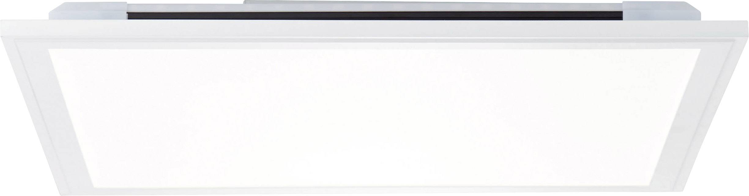 Een rechthoekig, wit LED-plafondpaneel met minimalistisch design, geschikt voor kantoor- of leefruimtes.