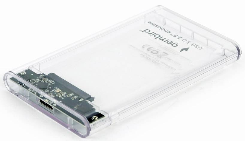 Transparante externe harde schijfbehuizing met USB 3.0-aansluiting, zonder ingebouwde harde schijf.