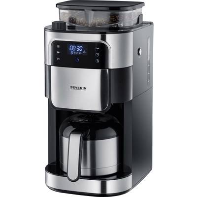 Severin Filterkaffeemaschine mit Mahlwerk und Edelstahl-Thermokanne, Koffiezetapparaat Zwart, RVS (geborsteld)  Capacite