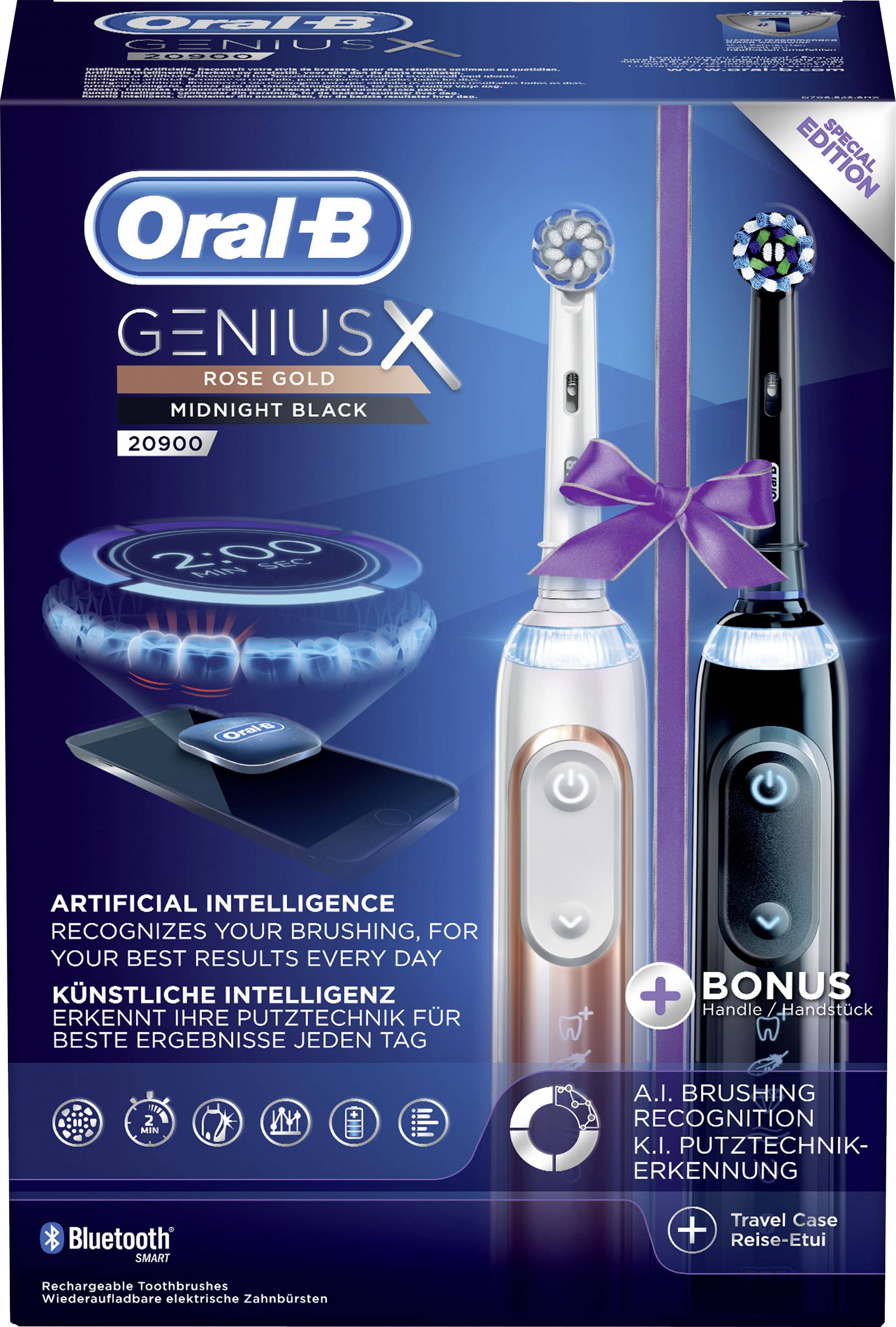 Oral-B Genius X 20900 black/rosegold Elektrische tandenborstel Roterend / oscillerend / pulserend Rose gold, Midnigh | Conrad.be