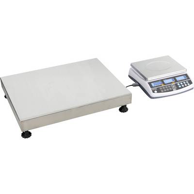 Grote platformweegschaal met digitaal display, toont gewicht in kilogram. Geschikt voor zware objecten in industriële bedrijven.