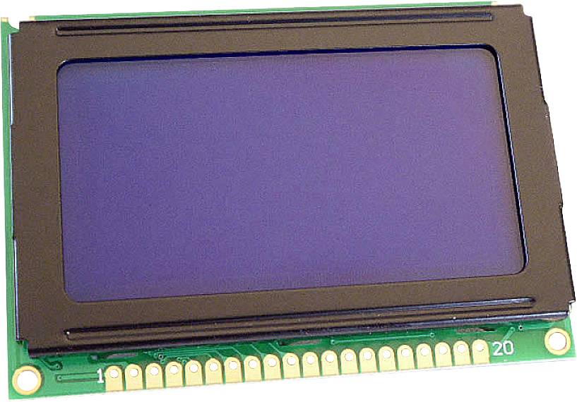 Een LCD-schermmodule met 20 goudkleurige contactpinnen onderaan, geschikt voor elektronische projecten of displays.