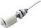 Een drijvende magneetschakelaar met een witte cilinder en kabel, gebruikt voor het detecteren van vloeistofniveaus.
