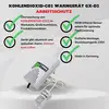'CO2-waarschuwingsapparaat GX-D2' met groene vinkjes en tekstblokken: CO2-bewaking, akoestische/optische waarschuwing, eenvoudige montage, Made in Germany.