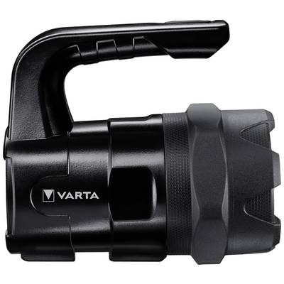 Zwarte Varta-zaklamp met ergonomische handgreep, robuust ontwerp en focusbaar lichtbundel.