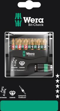 Wera Bit-Check 12 Diamond 1 SB 05136392001 Bitset 1/4" (6,3 mm) Incl. bithouder