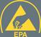 Een geel waarschuwingssymbool toont een hand die een object optilt, met daaronder de letters 'EPA'. Het waarschuwt voor een elektrostatisch gevoelig gebied.