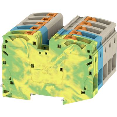 Elektrische aansluitblok met grijze, oranje en blauwe elementen, geschikt voor industriële schakelpanelen. Model toont gedetailleerde structuur.