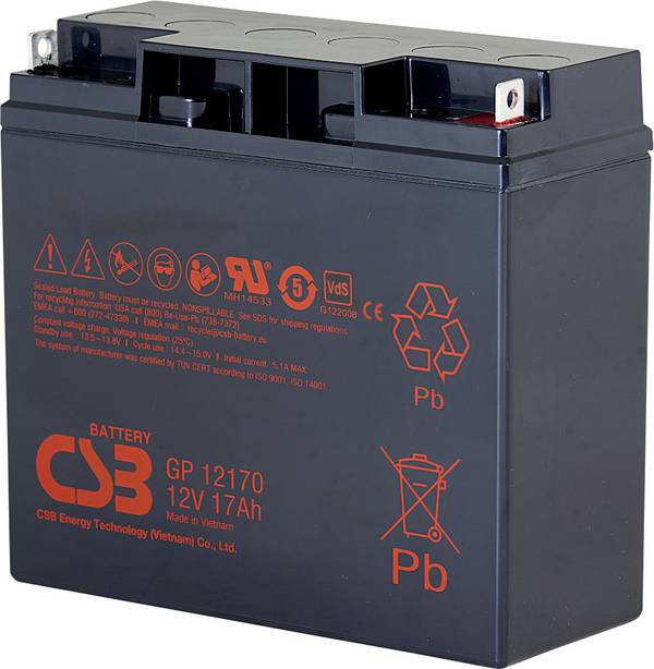 CSB Battery GP 12170 Standby USV Loodaccu 12 V 17 Ah Loodvlies (AGM) (b x h x d) 181 x 167 x 76 mm M5-schroefaansluiting Onderhoudsvrij, Geringe zelfontlading