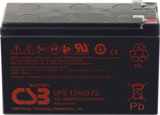 CSB Battery UPS 12460 high-rate Loodaccu 12 V 9.6 Ah Loodvlies (AGM) (b x h x d) 151 x 99 x 65 mm Kabelschoen 6.35 mm Onderhoudsvrij, Geringe zelfontlading