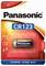 Panasonic CR123 foto lithium batterij verpakking, 3V, met pictogrammen voor camera- en zaklampgebruik, gelabeld 'POWER YOUR DAY'.
