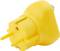 Een gele stekkerdoos-adapter, driepolig, zonder verdere zichtbare markeringen of logo's.