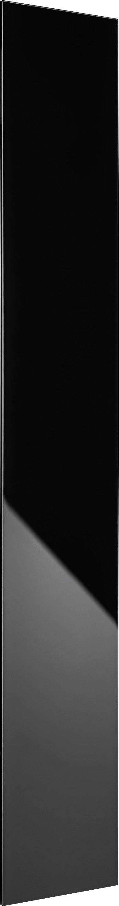 Een zwart, glanzend rechthoekig glazen paneel tegen een witte achtergrond.