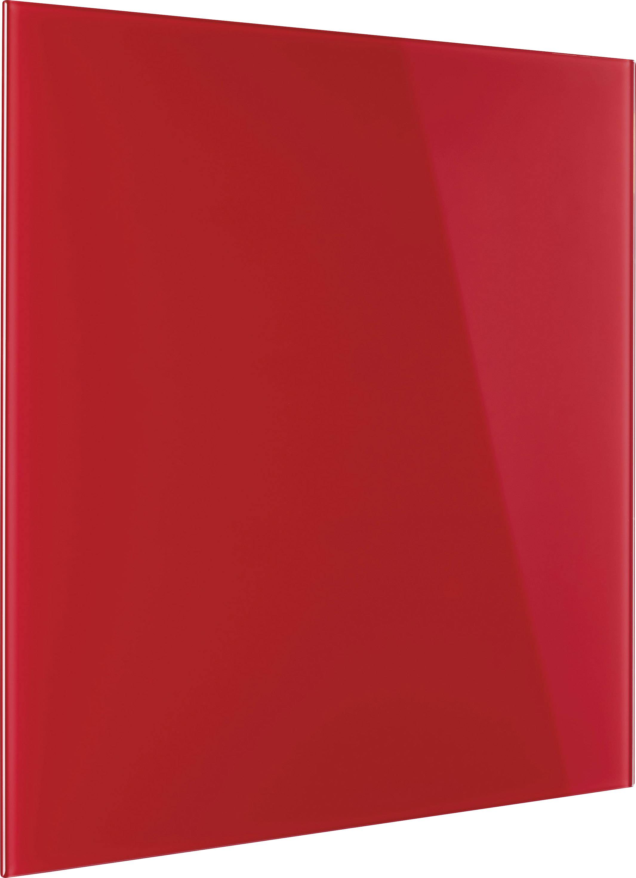 Een glanzend rode vierkante oppervlakte, mogelijk een tegel of paneel, voor een neutrale achtergrond.