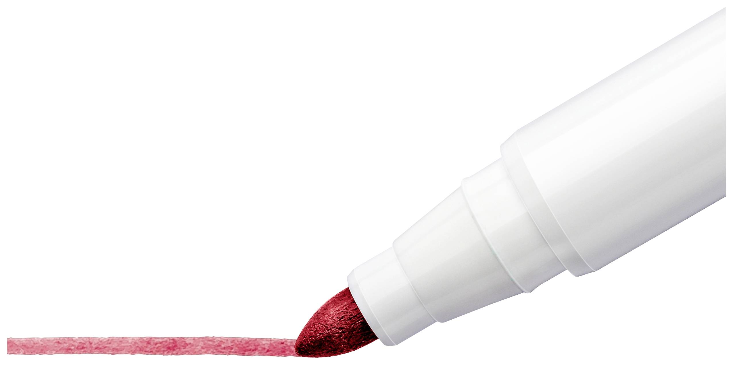 Een witte markeerstift trekt een rechte, rode lijn op een witte achtergrond.