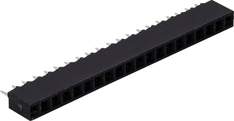 'Zwarte dubbele rij pinheader met 40 pinnen, geschikt voor elektronische printplaten en connectoren.'