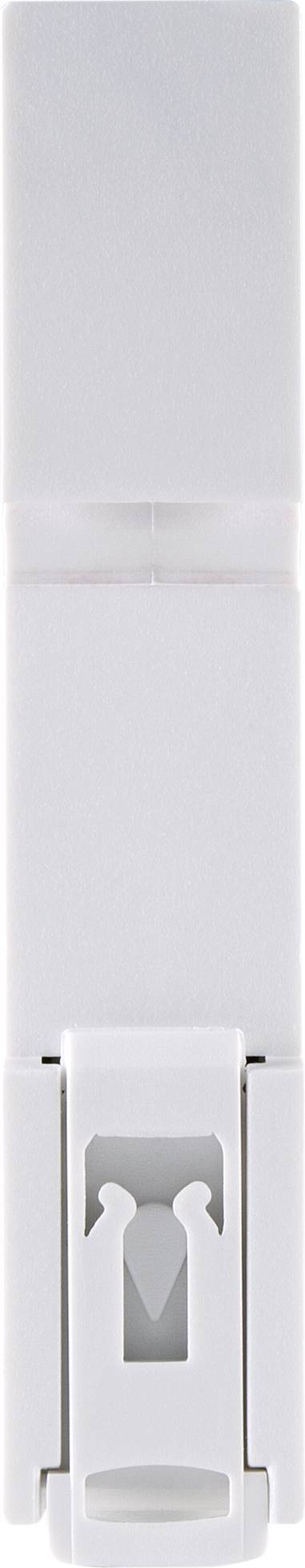 Een witte USB-stick met een afneembare dop, verticaal gepositioneerd.