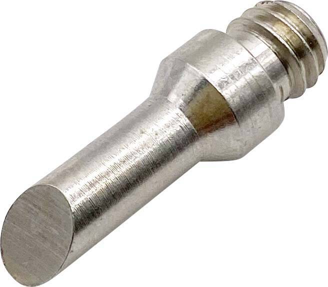 Een slanke, cilindrische metalen pen met een schroefdraad aan één uiteinde. Zou deel kunnen uitmaken van een mechanisch systeem.