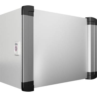 Metalen wandkast met rechthoekige vorm en zwarte rand, geschikt voor elektrische of industriële toepassingen.