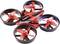 Een rode drone met vier rotors, zwarte bescherming, en het opschrift 'FIZZ' aan de zijkant. Geschikt voor indoor vliegspellen.
