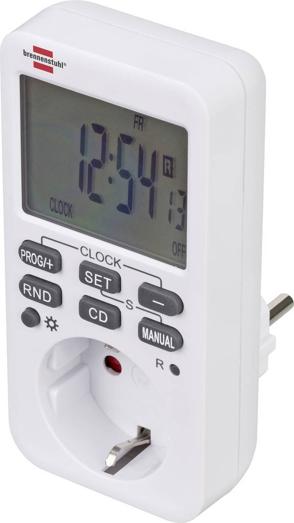 Brennenstuhl 1506320 Schakelklok Digitaal  Weekprogramma  3600 W IP20 Countdown-functie, Continubedrijf, AAN/AUTO/UIT-programma, Toevalsfunctie, Timer-functie, Programmeerfunctie