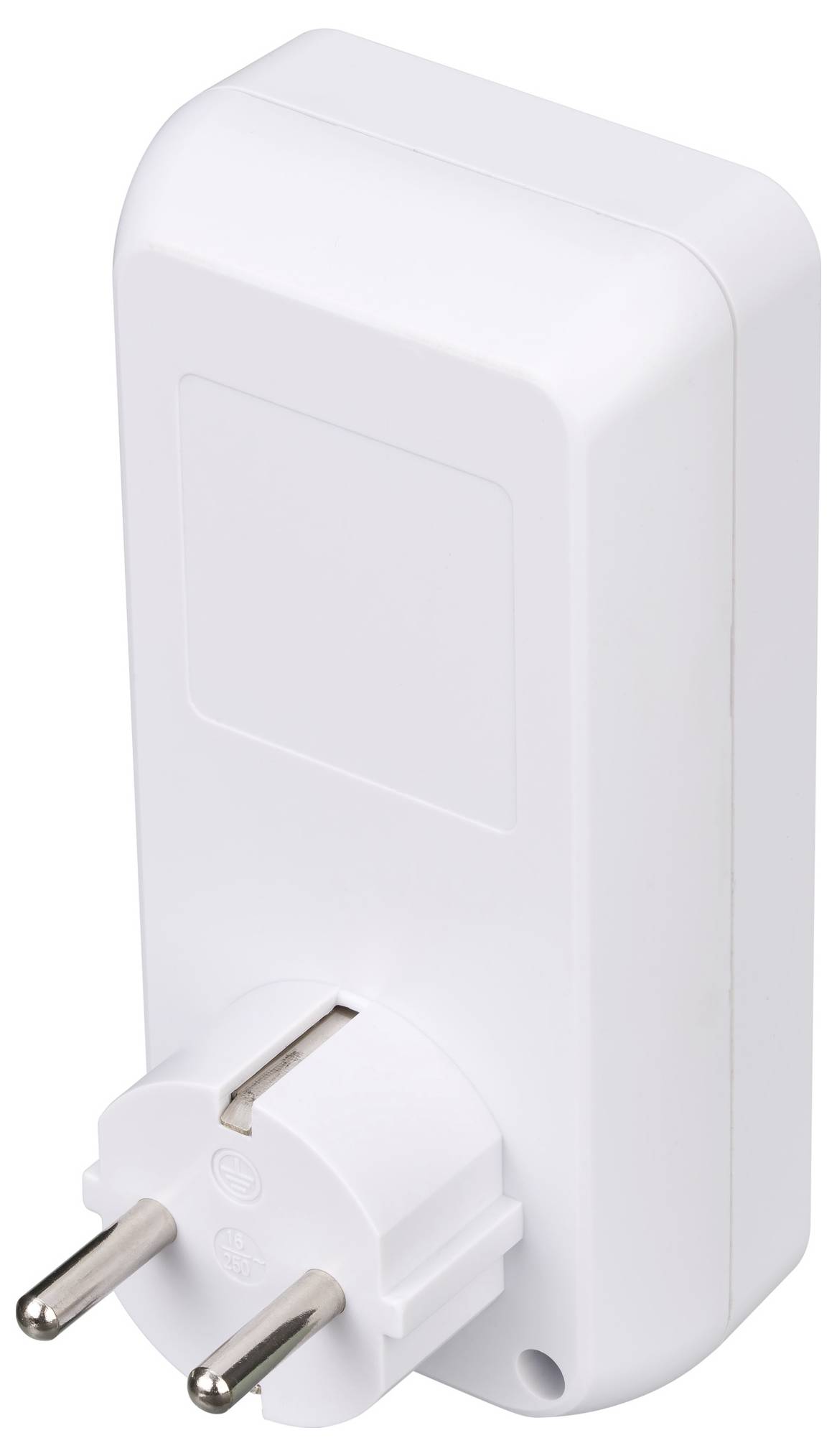 Witte elektrische stroadadapter met een Europese stekker met twee ronde pinnen.