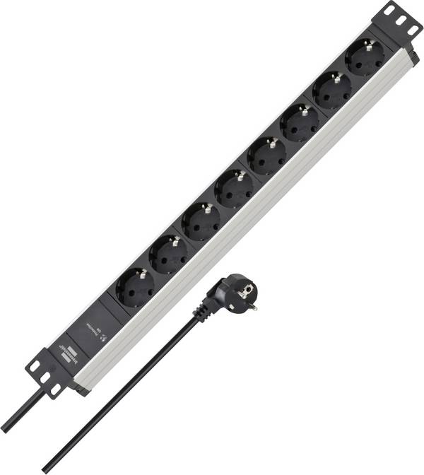 Brennenstuhl 1390007308 Overspanningsveilige stekkerdoos 8-voudig Zilver, Zwart Randaarde stekker 1 stuk(s)