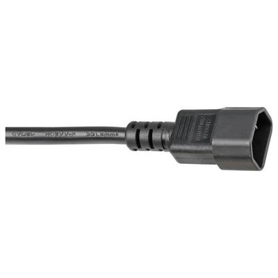 Dicht-up van een zwarte stroomkabelconnectorsteker met een dik snoer, weergegeven op een witte achtergrond.