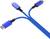 Drie-poorts oplaadkabel met blauwe stoffen mantel en aansluitingen voor Type-C, Micro-USB en Lightning.
