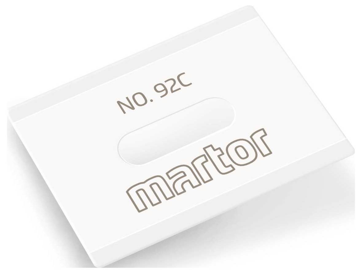 Een wit vervangingsmes met het opschrift 'NO. 92C' en 'martor'; bestemd voor gebruik in snijgereedschappen.
