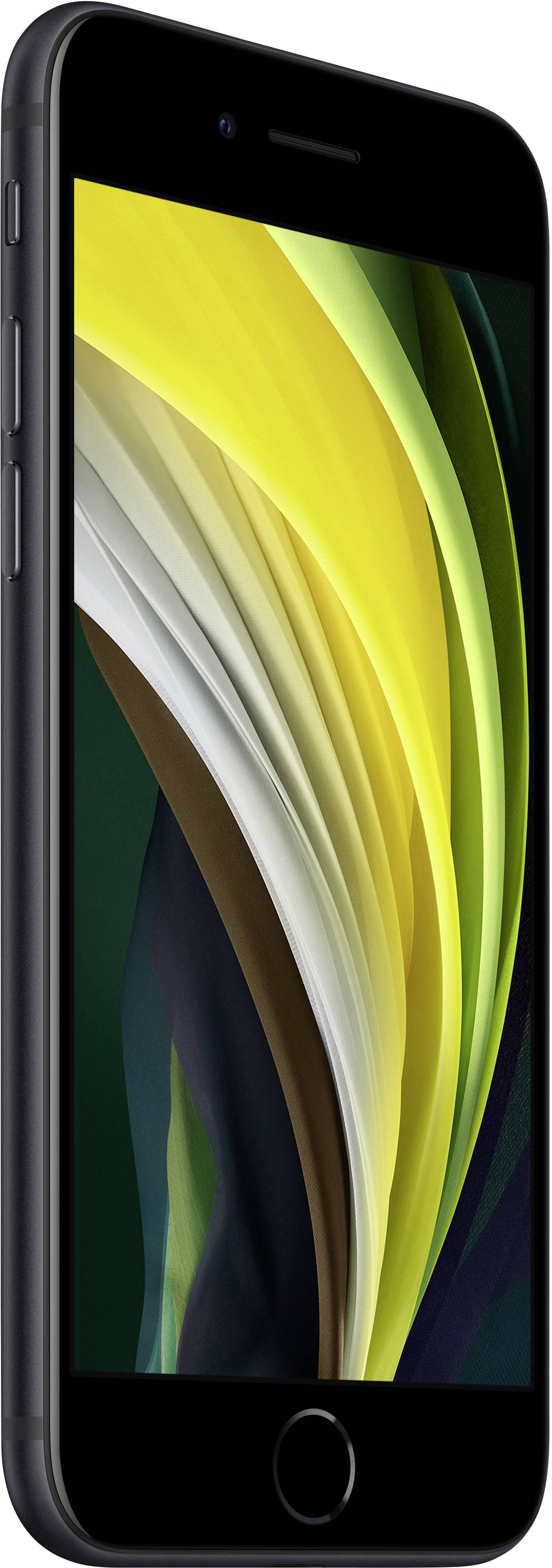 Een smartphone met een smal zwart frame en een display dat golvende patronen in geel-, groen- en bruinachtige tinten vertoont.