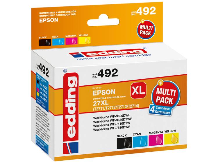 Edding Cartridge vervangt Epson 27XL -T2711-T2712-T2713-T2714 Compatibel Combipack Zwart, Cyaan, Mag