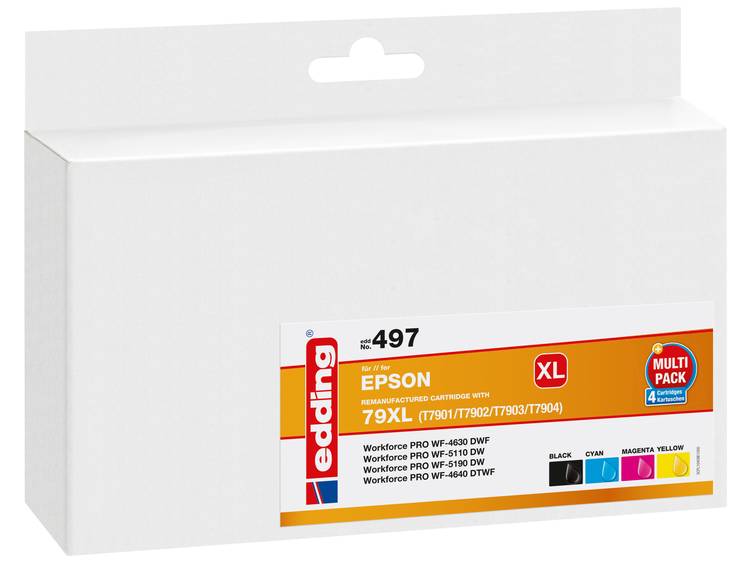Edding Cartridge vervangt Epson 79XL -T7901-T79002-T7903-T7904 Compatibel Combipack Zwart, Cyaan, Ma