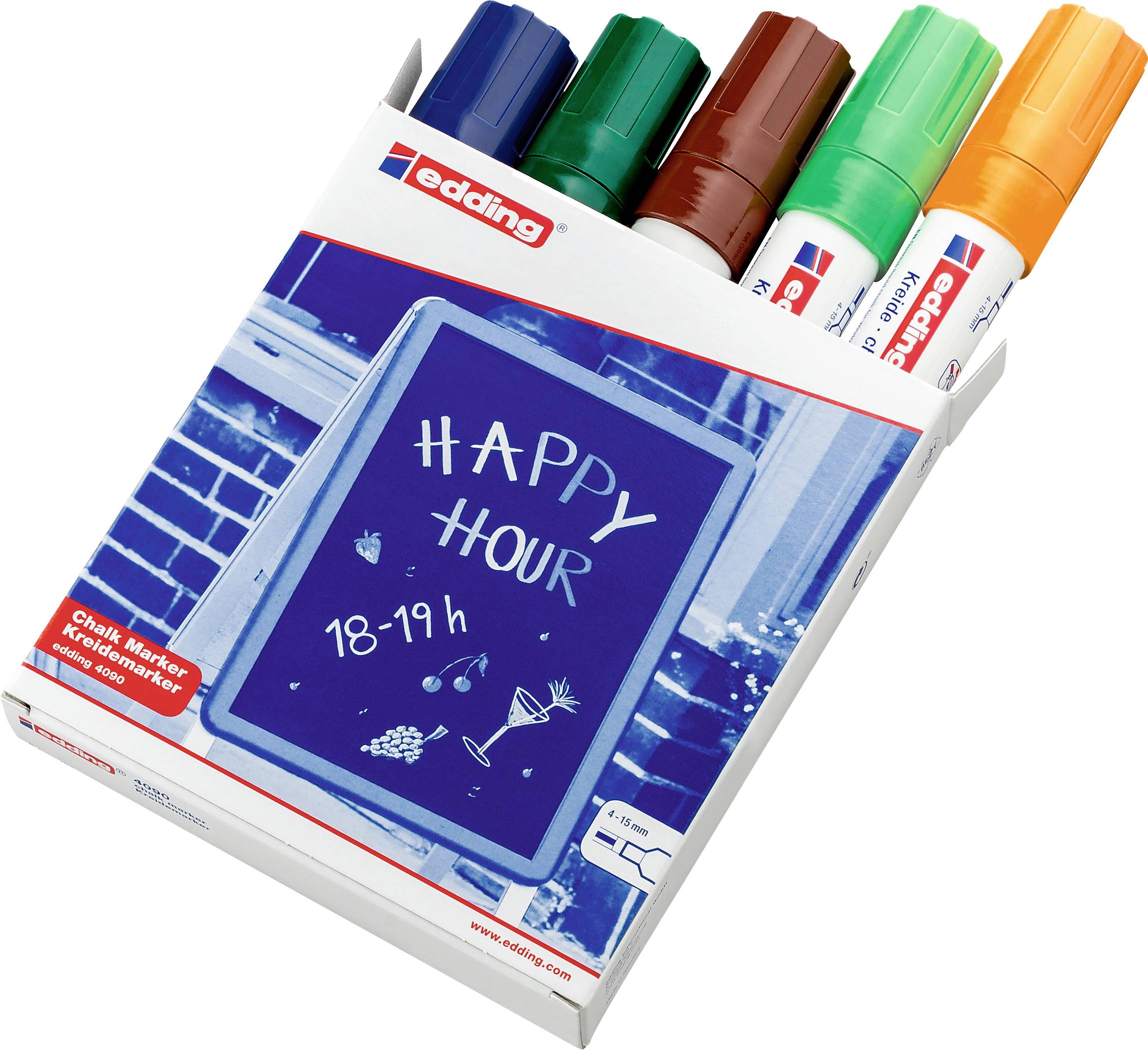 Edding 4090 Krijtmarker Blauw, Groen, Bruin, Lichtgroen, Neon-oranje 4 mm, 15 mm