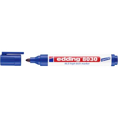 Een blauwe Edding 8030 speciale marker met de opdruk 'NLS high-tech marker'.