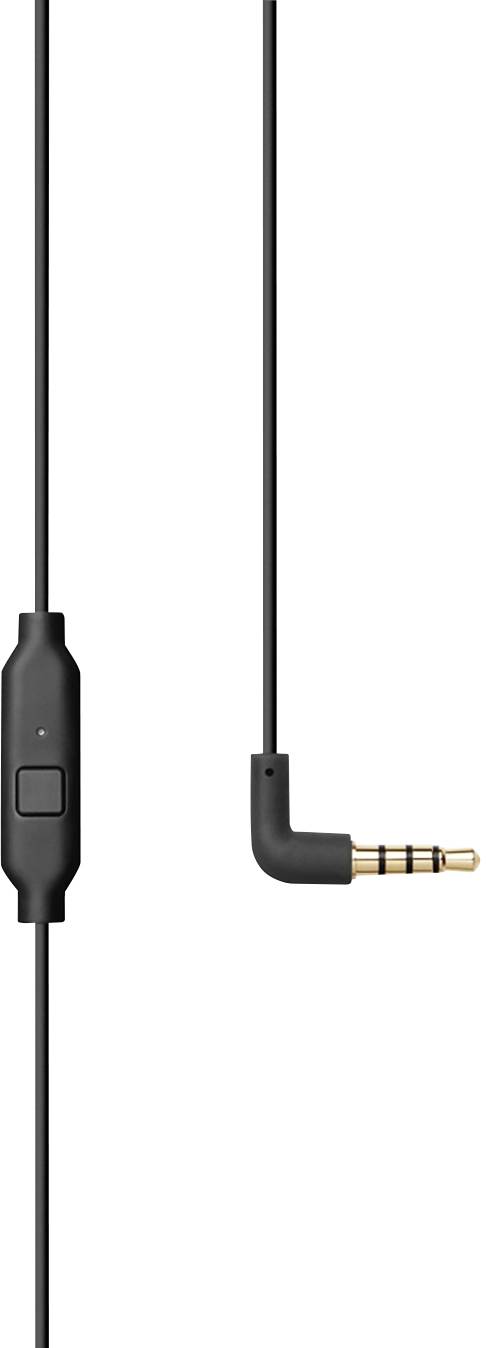 Zwart audiokabel met 3,5-mm-stekker en geïntegreerde microfoon.