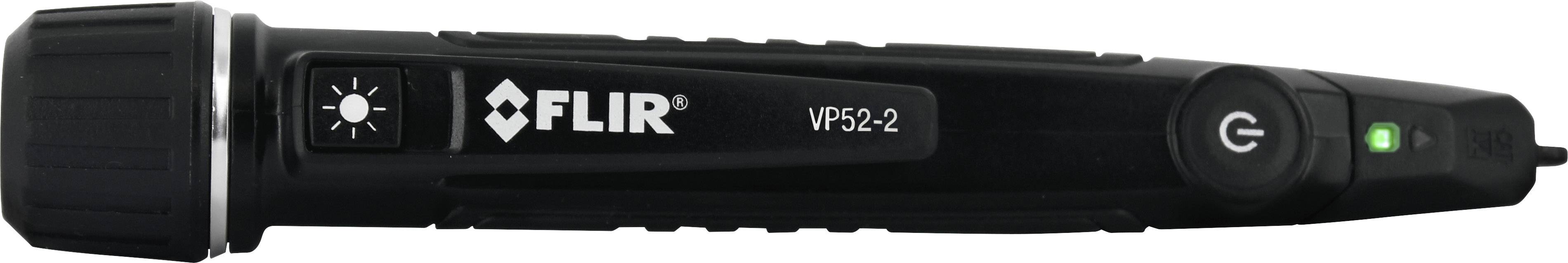Elektronische spanningszoeker in penformaat met zijdelings LED-licht. Indicatie voor spanningsdetectie en aan/uit-knop zichtbaar.